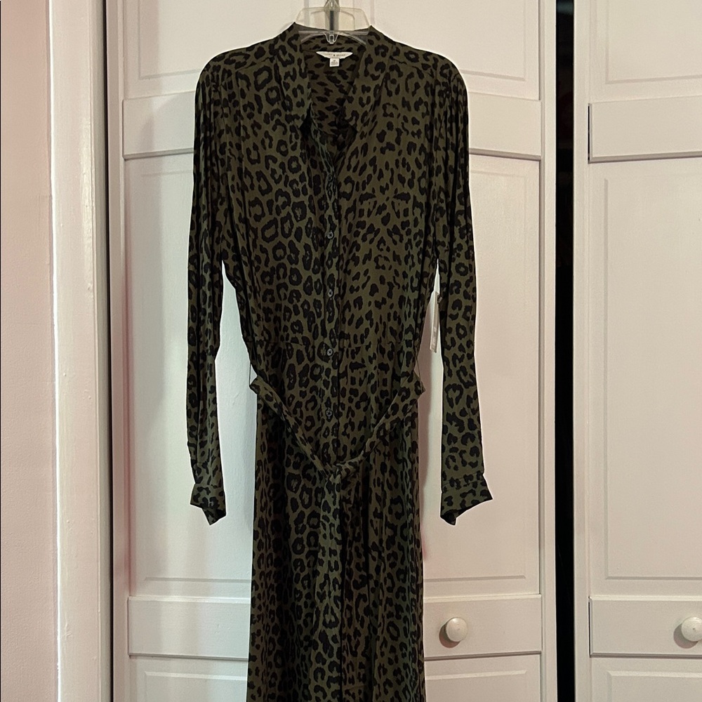Lucky Brand Olive Leopard Long Sleeve Dress